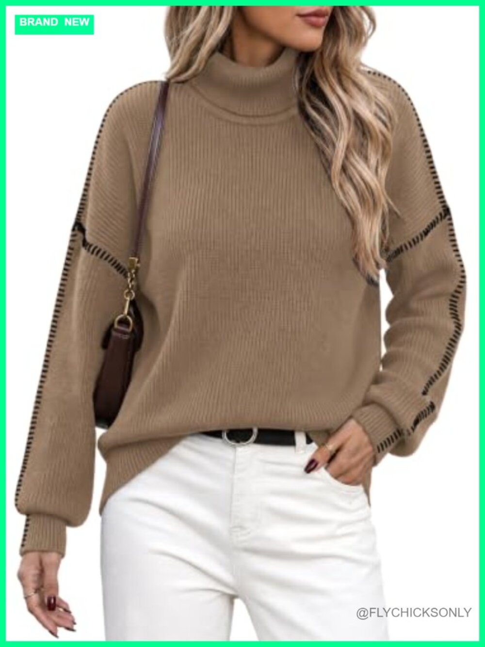 Oversized Chunky Tunic Sweater Turtleneck Viscose-Nylon Loose Fit Fall Winter